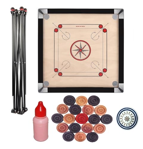 Image of Pro Play Priminum Wooden Carrom Board for Kids & Adults with Coins Striker and Boric Powder (Medium Size 26 * 26 with Carrom Stand)