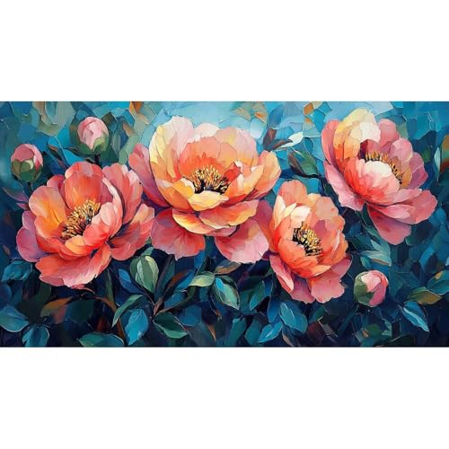 Diamond Painting Kit Completo, Diamond Painting Adultos Grande Tamaño 30x60cm, DIY Flor Pintura de Diamantes, Cuadros con Diamantes Punto de Cruz de Mosaico, Decoración de Hogar Salón (Peonía) QL-679