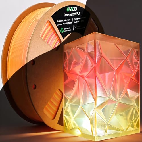 Image of OVV3D Translucent PLA Filament 1.75mm, Sunset Multicolor Transparent 3D Printer Filament, Clear PLA Red Oragne Yellow Gradient Color Change Rainbow Filament, Spool 1KG, + /- 0.02 mm