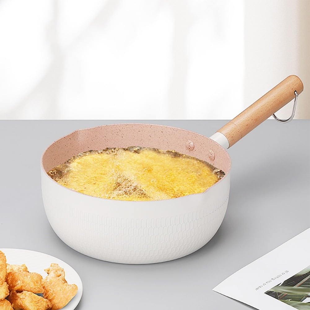 Maifan Stein-Milchtopf, antihaftbeschichtet, Yukihira-Pfanne, kleiner Kochtopf für Nudeln, Babynahrung, Suppe, Haushaltsküche, Kochgeschirr (weiß, 18 cm)