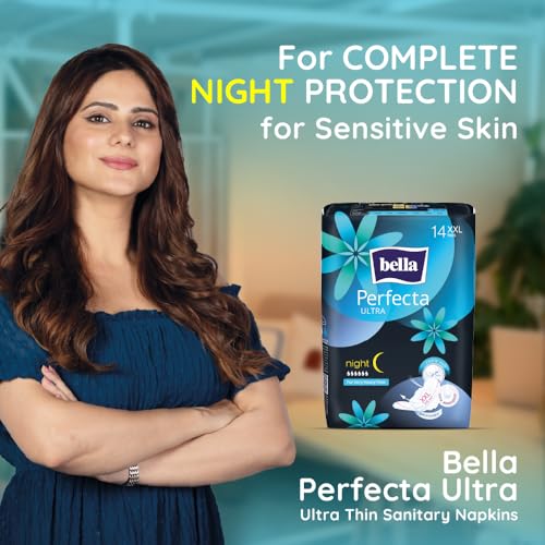Image of Bella Perfecta Ultra Night Pads Women|Sanitary Napkins|For Sensitive Skin|31.5 Cm Long| Wings|Breathable|Lock Gel System|Green Edge System|For Rash Free Period|Size Xxl|Pack Of 1|14 Pcs
