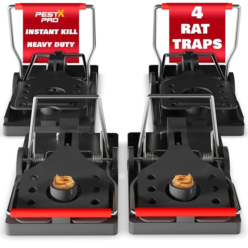 Pest X Pro Lightning Professional Rat Traps - 4 PACK, Heavy Duty Snap Traps That Kill In A Flash, Large, Reusable Rodent & Rat Killer For Indoors & Outdoors, Rat Traps That Kill Instantly