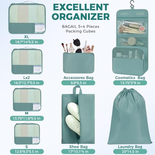 Image of BAGAIL 9 Set Packing Cubes with Packing List Luggage Packing Organizers for Travel Accessories (Dusty Blue)