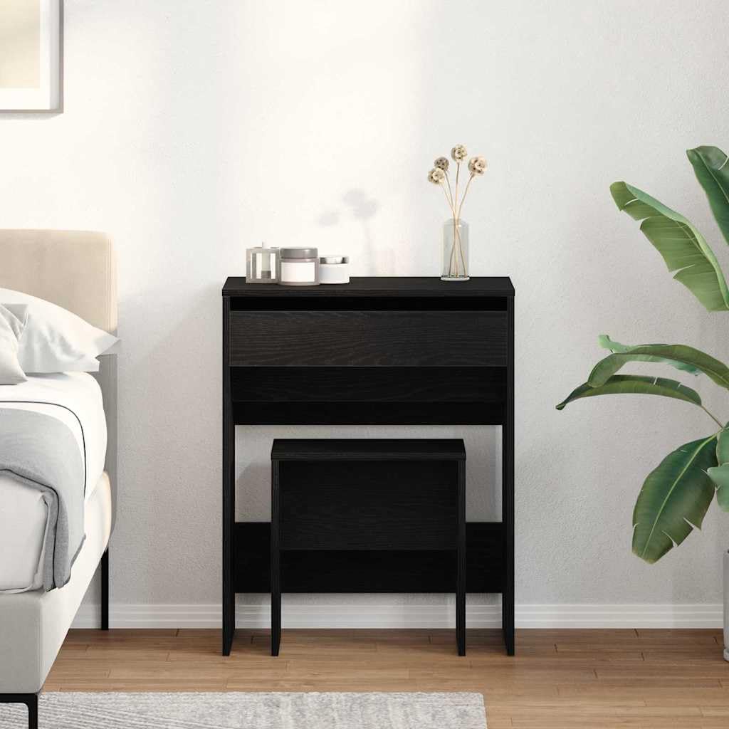 Schminktisch Schwarz Eichen-Optik 60 x 40 x 75 cm Holzwerkstoff mit ausziehbaren Schubladen, moderner minimalistischer Make-up Tisch für Schlafzimmer, pflegeleichte glatte