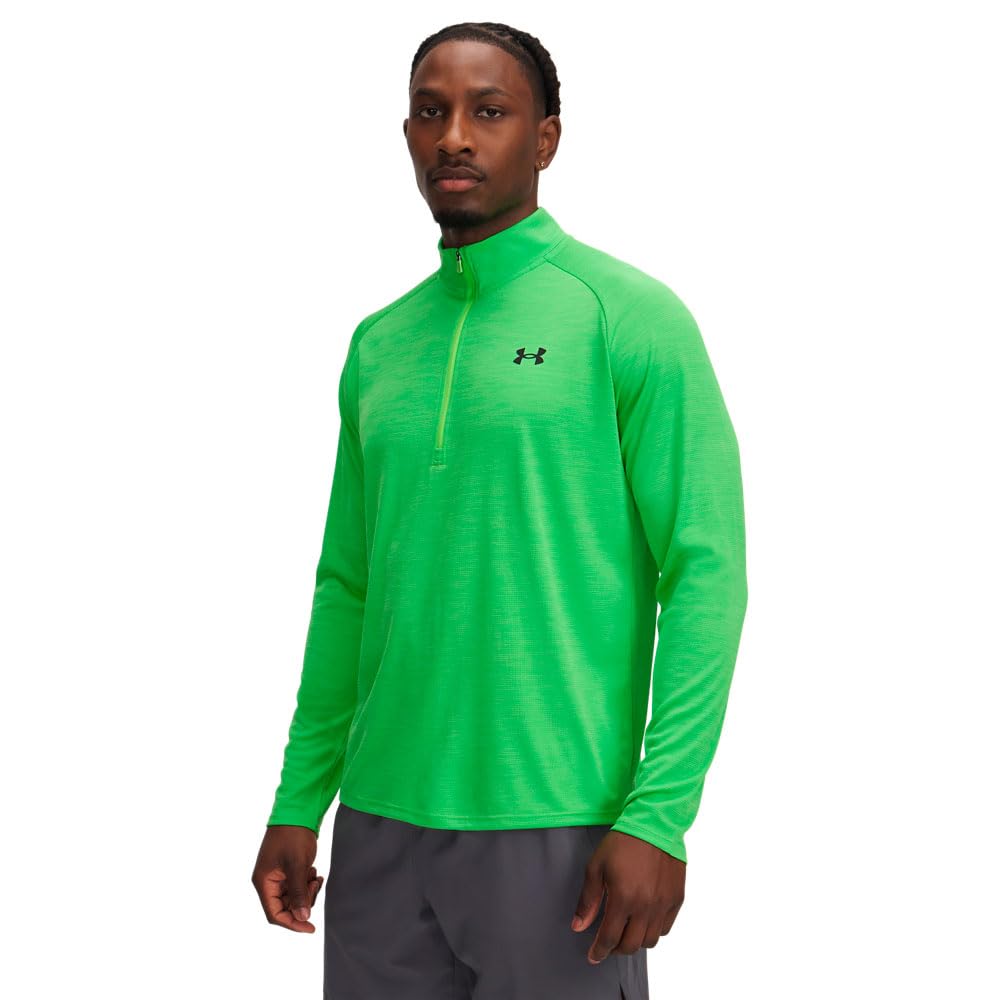 Under Armour Unisex Cyber Green / Hyper Green / Black Men's Tech Textured 1/2 Zip In Cyber Green/Hyper Green/Black