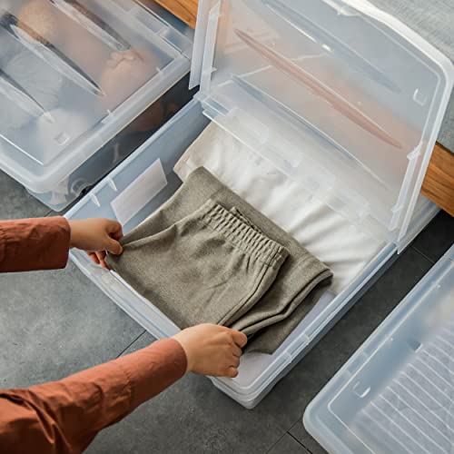 Image of Citylife 2 Packs 57 QT Plastic Under Bed Storage Bins with Double-opening Lids Clear Underbed Storage Containers with Wheels for Organizing Shoes, Blankets, Clothes