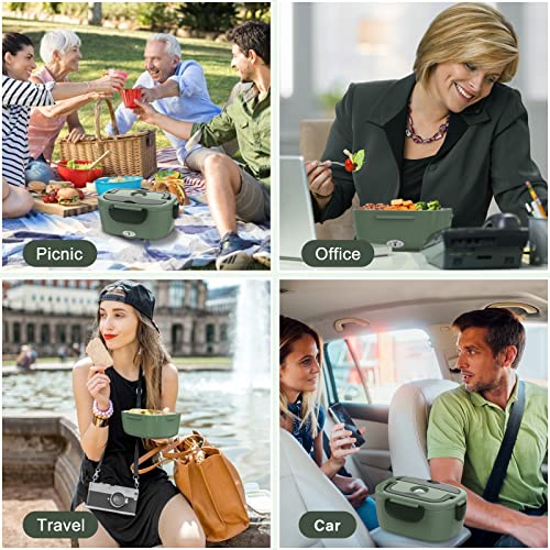 Vabaso Electric Lunch Box for Adults, 80W Heated Lunch Box Portable Food Warmer Lunch Box for Work/Men/Car/Truck with 1.5L 304 Stainless Steel Container Fork & Spoon, 110V/12V/24V — view 4