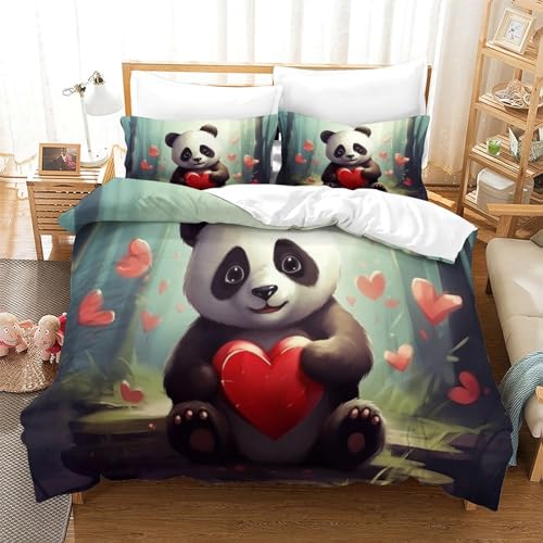 Housse de couette 200x200 panda parure de lit 3 pièces lit double microfibre - 3
