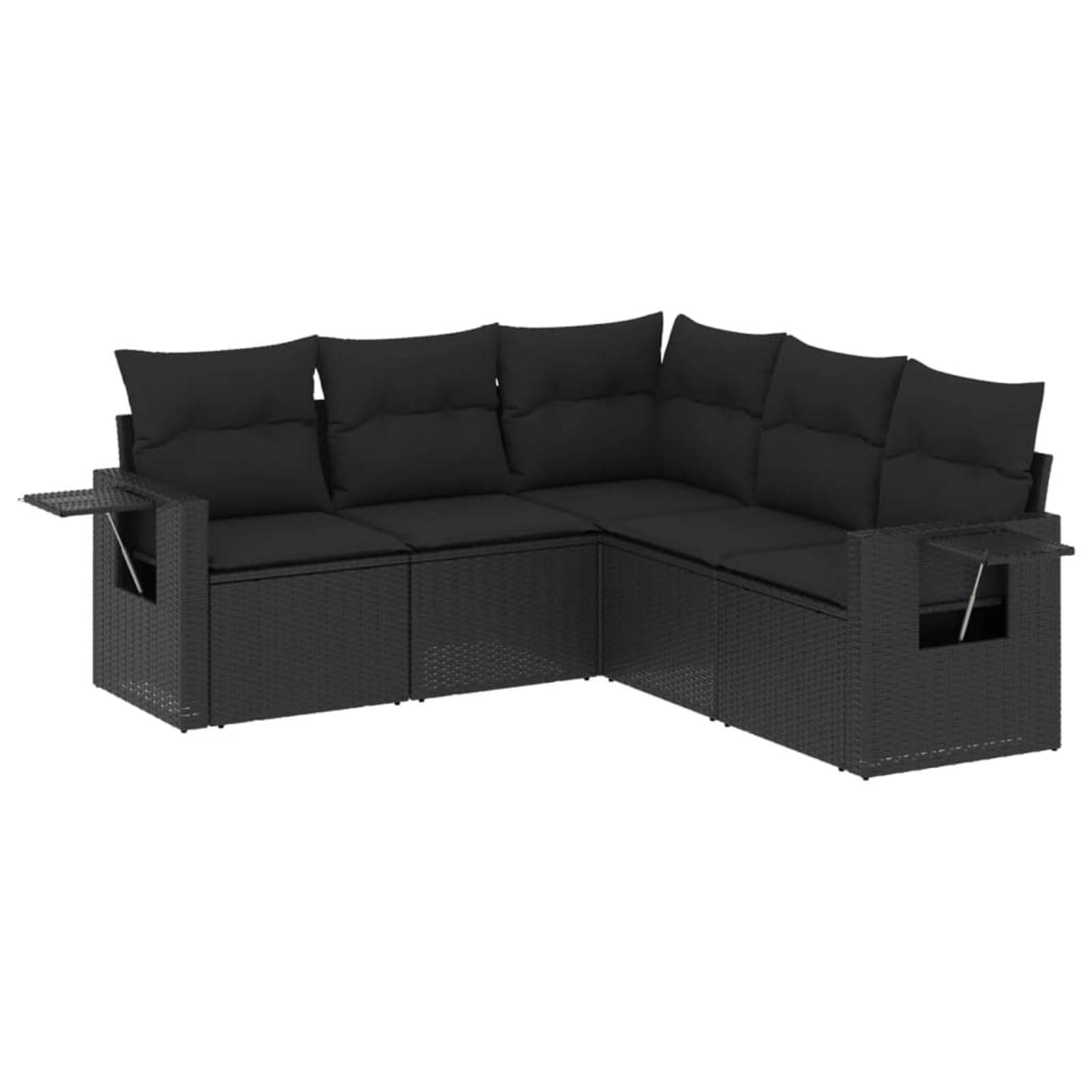 Zestaw mebli ogrodowych 5 szt. i poduszki czarny rattan, meble ogrodowe na zewnątrz, zestaw ogrodowy, Ogród Ogród, Ogród Sofa Zestaw Ogrodów, Ogród Meble ogrodowe - 3252482