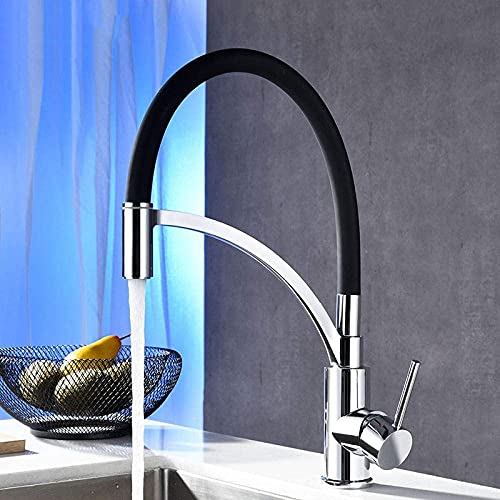 Robinet à traction rotative brossée noire : mitigeur eau chaude et froide fluide - 3