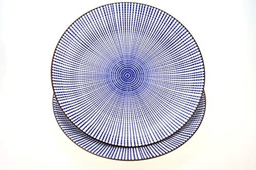 Urban Lifestyle Lot de 2 assiettes rondes en porcelaine et porcelaine Motif rayures Bleu/blanc 26,5 cm