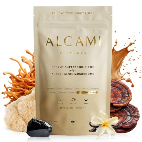 alcami elements Mushroom Coffee Enhancer – 10:1 Adaptogenic Superfood Blend with Lion’s Mane, Cordyceps & Reishi – Creamy Delicious Coffee Booster for Focus, Energy & Mood – 30 Servings