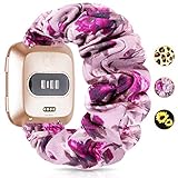 MORETEK Scrunchies Watch Bands for Fitbit Blaze Versa Elastic Fabric Thick Replacement Wristband Cute Women Watch Strap for Fitbit Blaze Versa Versa 2 (PurpleFlower)