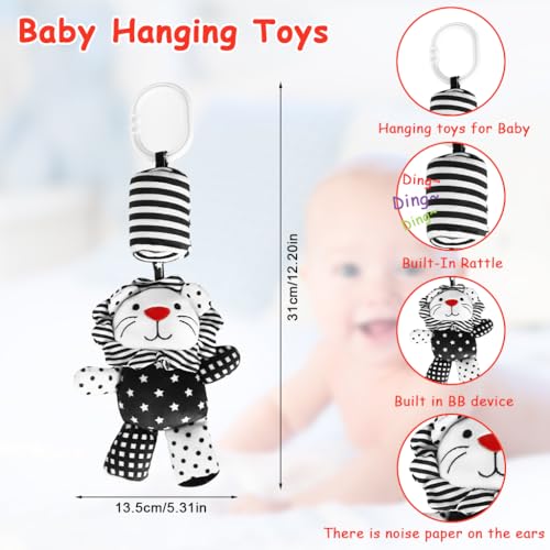 Image of SNOWIE SOFT Baby Toys for 6 to 12 Months Hanging Toy for Stroller Stuffed Plush Little Lion Rattle Toy, Black and White Crib Mobile Cartoon Stuffed Toys New Born Baby Gifts