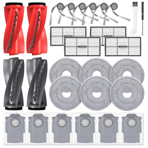 28 Stück Saros 10R Zubehör für Roborock Saros 10R/Saros 20/Qrevo CurvX/Qrevo Curv 2 Pro/Curv 2 Prox Saugroboter 4 Hauptbürste 6 Wischtücher 6 Staubbeutel 4 HEPA-Filter 6 Seitenbürsten 2 Werkzeug