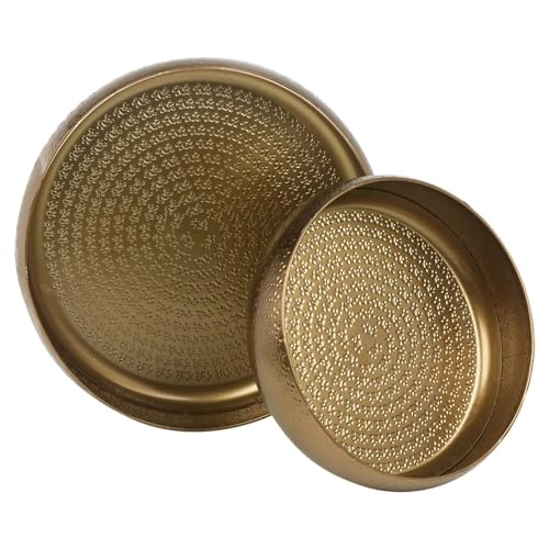 URBNLIVING 2 Pcs Metal Gold Bowl Set with Hammered Effect Table Centrepiece Decorative Dishes