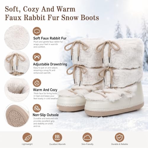Image of ZHENAIYISHENG Faux Fur Boots for Women - Fuzzy Fluffy Furry Water Resistant Snow Boots for Women - Anti-Slip with Cotton Sponge Lined and TPR Rubber Sole Black White Fur Boots