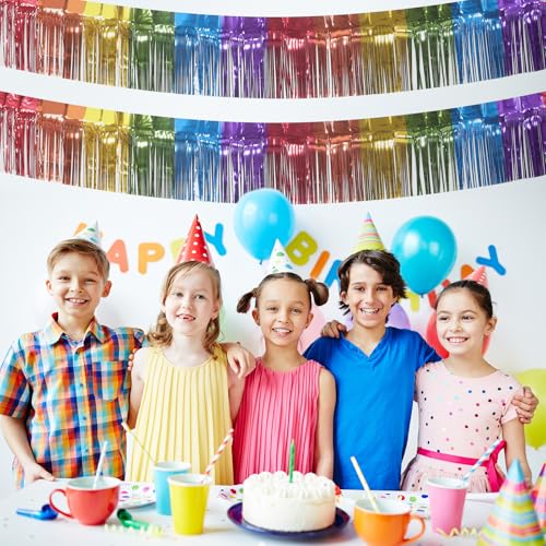 Image of 5 Pack Rainbow Fringe Garland - 10 Feet Colorful Metallic Streamers for Birthday Party, Halloween, Christmas Decor (Rainbow-1)