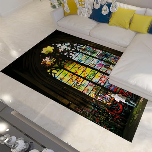 Tapis de salon grand lavable style graffiti urbain - 2