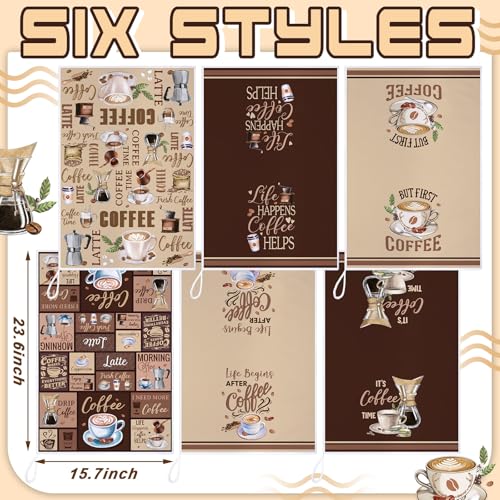 Image of Bencailor 6 Pcs Coffee Kitchen Towels Decorative Sets Dish Towels Absorbent Fast Drying Hand Tea Vintage Hanging Reusable Cleaning Dishcloths for Cooking Farmhouse Bathroom Accessory