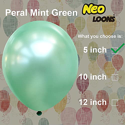 Image of 100 pcs 5 inch Pearl Mint Green Premium Latex Balloon Great for Kids, Adult Birthdays, Weddings, Receptions, Baby Showers, Water Fights, or Any Celebration