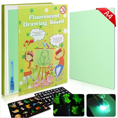 Kid Light Drawing Pad, Doodle Board Drawing Tablet Luminescent Board Glow in Dark Fluorescent Writing Tablet Developing Drawing Educational and Learning Toy Over 3 Years Old (Yellow, A4)