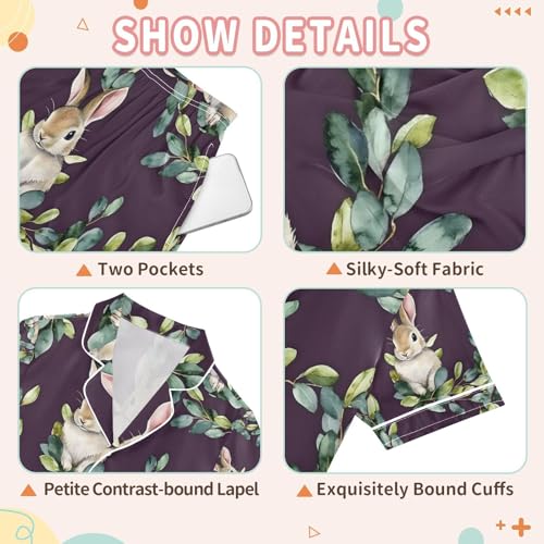 senya Rabbit on Branches A Satin Summer Pajama Sets Silk Short Sleeve Button Down Sleepwear3