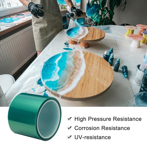 Image of MECCANIXITY Resin Tape Silicone Adhesive Tape High Temperature Resistance Easy Peeling Polyester for Epoxy Resin,River Tables,Craft,Remove Residue 2.95 Inch Wide 108FT Long(Green),Pack of 1