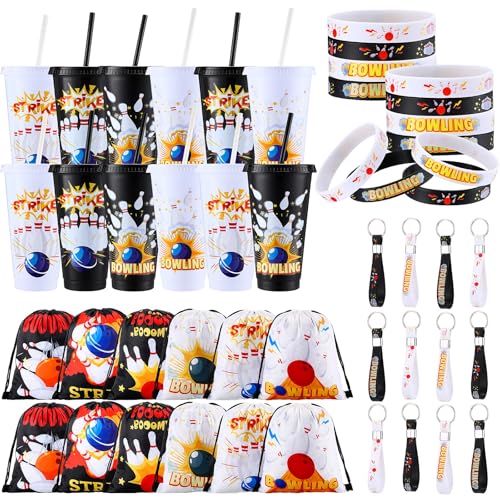 RimCereal 48 pcs Bowling Party Favors Include 24 oz Plastic Bowling Tumbler Drawstring Bag Bowling...
