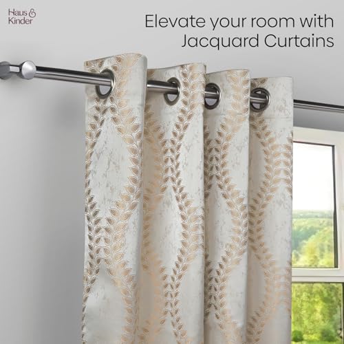 Image of haus & kinder Jacquard Window Curtain 5 Feet Long Pack of 1 Window Curtain, 5 Feet Curtain for Window (Stonevine Embossed, Sand Floral Nature Design 130x152 CM)