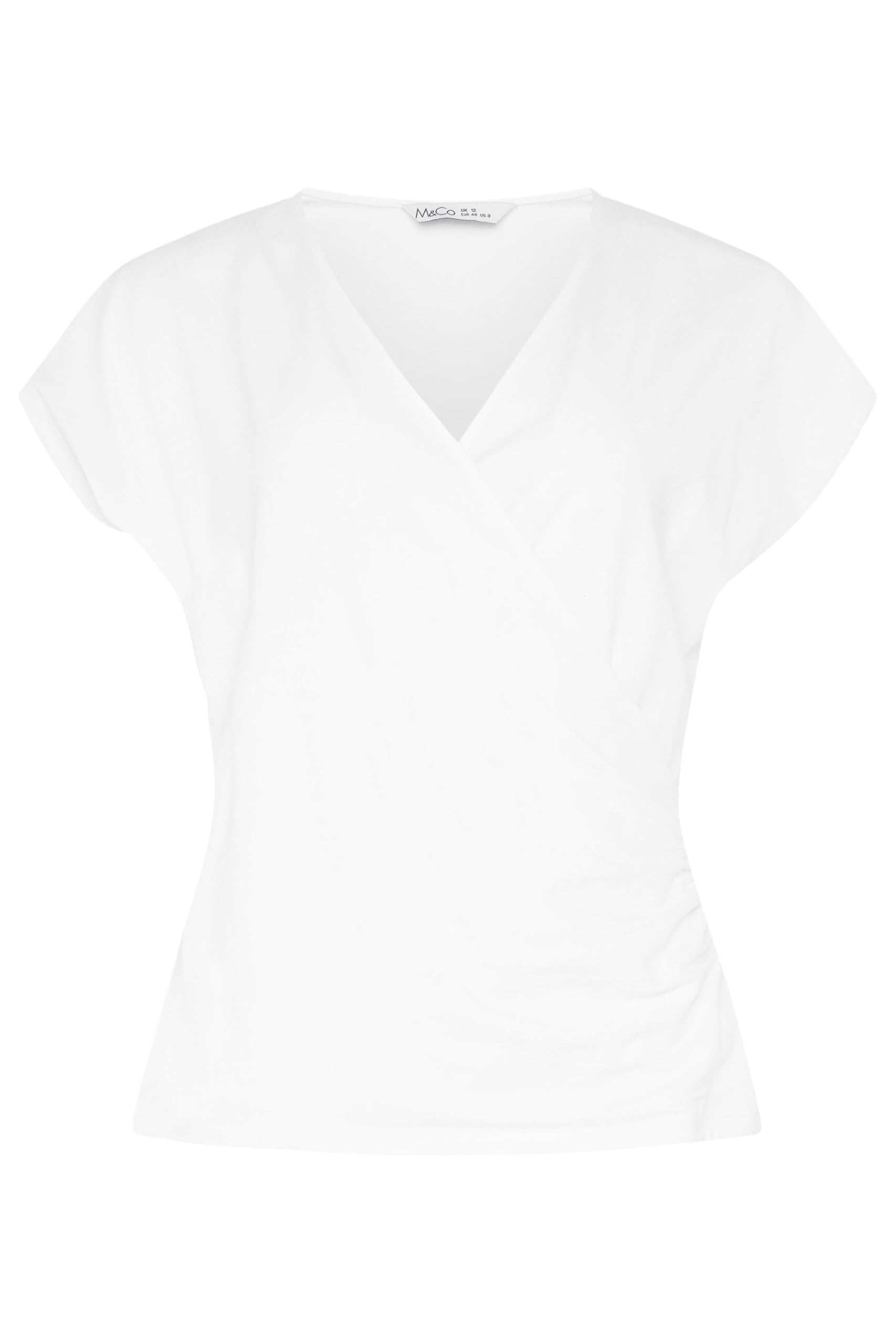 M&Co Women's White Short Sleeve Wrap Top In | Size: 20
