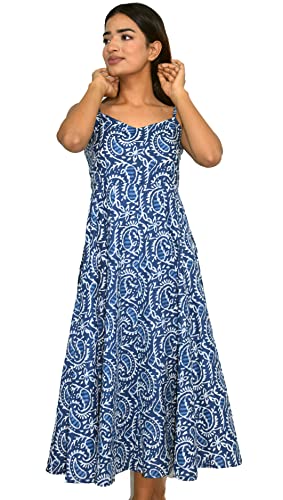 Image of JAIPUR HAND BLOCK Cotton Sleeveless Long Flared A Line Dress|Gown (S00063)
