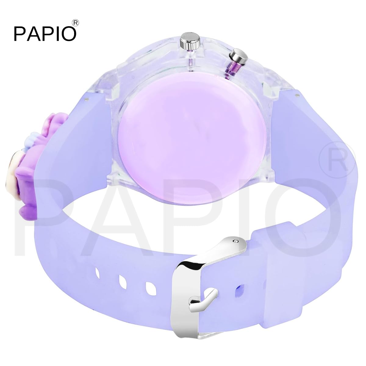 PAPIO® Purple Color Silicone Band Cute Cartoon Design Multi-Function 7 Color Light Analog Wrist Watch for Kids, Children, Boys, and Girls KD-032 1