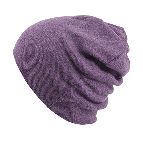 CHARM Mens Organic Cotton Beanie - Womens Slouchy Knit Hat Made in Japan Purple S
