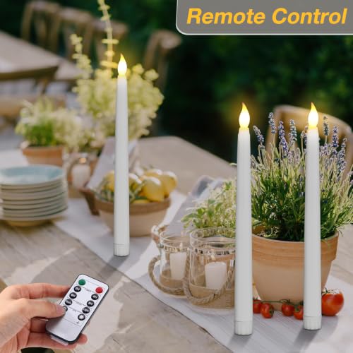 Image of Tuanse Flameless Flicker Taper Candles Bulk with Remote and Timer, Battery Operated LED Warm White Taper Candles Light for Home Wedding Decoration Gifts(108 Pack,White,10 Inch)