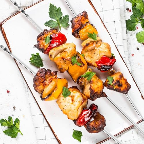 Grillspieße Edelstahl,20 Stück BBQ-Grillspieße aus Rostfreiem + 2 Bürsten,30cm Schaschlikspieße Wiederverwendbare Grill Kabob,grillspieße-aus Rostfreiem für Lagerfeuer Oder Grillschale