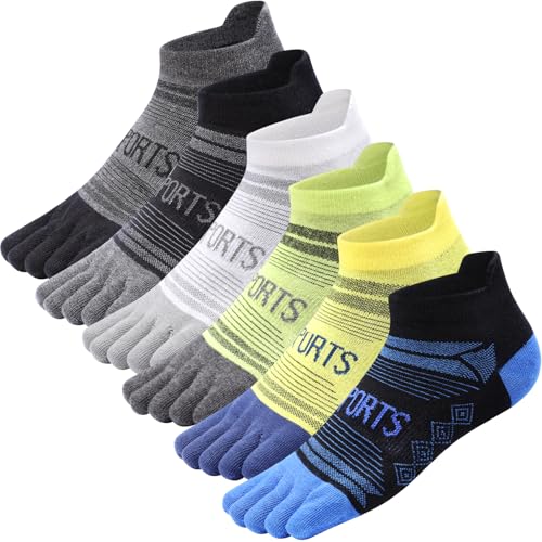 Kevaler Herren Zehensocken Laufsocken Fünf Finger Socken Sneakersockenmit Zehen Einzeln Schweißableitend Atmungsaktive Schnell Trocken für Training Laufen Fitness - 6 Paare/42-46
