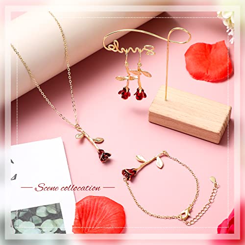 Sureio 18K Gold Plated Jewelry Set Rose Necklace Bracelet Earrings Red Rose Flower Pendant for Christmas Gift Women3
