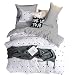 3pcs cartoon Black Grey striped bedding boys girls reversible hidden zipper hearts Duvet cover set Twin (No Comforter)