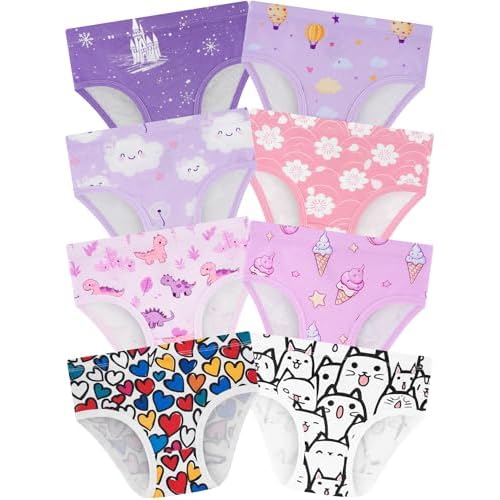 Girls' Underwear,Soft Cotton Tagless Panties for Toddlers' & Little Kids Comfort,Breathable Briefs,8-Pack 18-24 Months Fish Scale-cats-castle-heart-flamingo-bird-giraffe