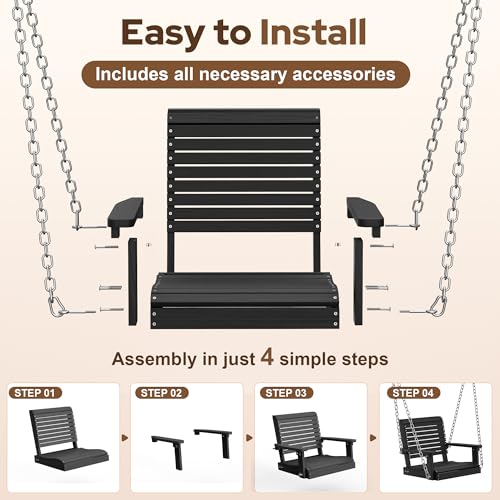Image of Psilvam 4 FT Single Porch Swing, Heavy Duty Swing Chair Outdoor, Black