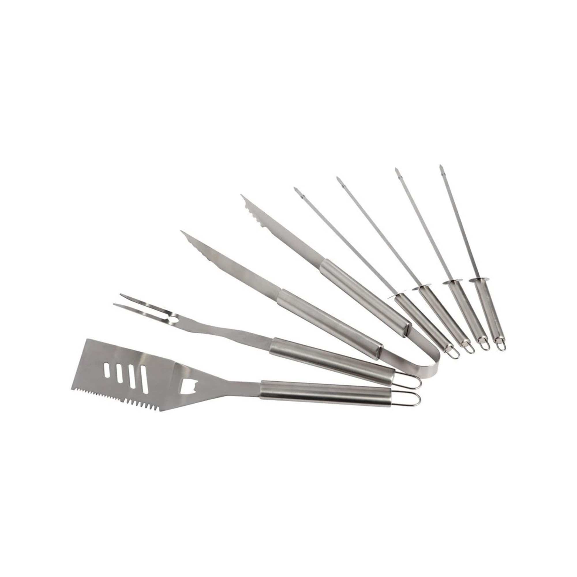 Cook’in Garden - Ensemble Complet d’Ustensiles Inox pour Barbecue et Plancha, Set avec Spatule, Pince, Fourchette, 4 Pics, Salière et Poivrière, Accessoires Cuisine Extérieure Terrasse Jardin