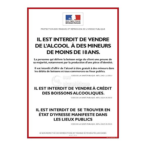 AUA SIGNALETIQUE - Consigne Restrictions Vente d'alcool - D - Vinyle Adhésif, A5 : 150x210 mm