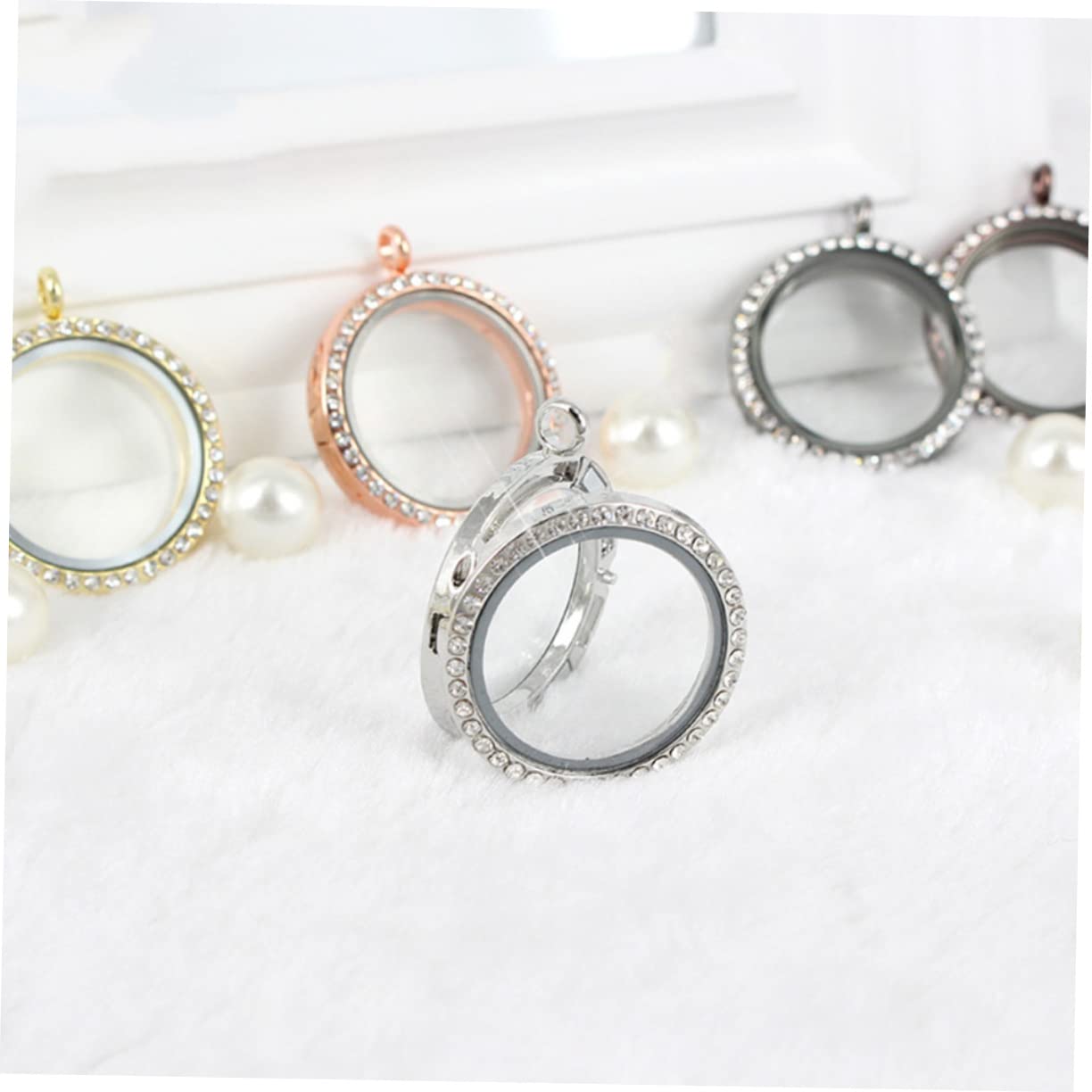NUOBESTY 12 Pcs Diamant Photo Pendentif Strass Lunette Pendentif Plateaux Résine Cadre Photo Ornement Cadre Ouvert Lunette Anneau Cas Accessoires