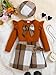 Winter Girl Clothes 4-5T Toddler Fashion Little Girls Outfits Fall Winter Gingham Ruffle Cute Bow Skirt Downtown Dress Cute Hat Overall Thanksgiving Outfits Brown Set