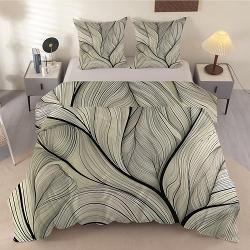 Funda Nordica Cama 105 Hoja Abstracto, Ropa de Cama Acuarela - Funda Edredon 200x200 Floral de Microfibra Suave con 2 Fundas de Almohada 50x75 cm, con Cremallera Y-896