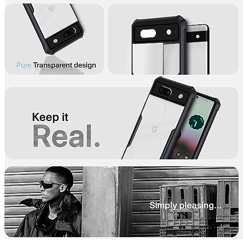 Image of Outlouders Back Cover for Google Pixel 6a | Ultra Hybrid Transparent | Full Camera Protection | Raised Edge | Crystal Clear Bumper Case (Black)