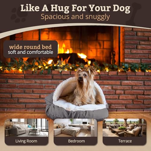 Image of Snoozer Cozy Cave Dog Bed, Round Covered Dog Bed, Heather Gray (L)