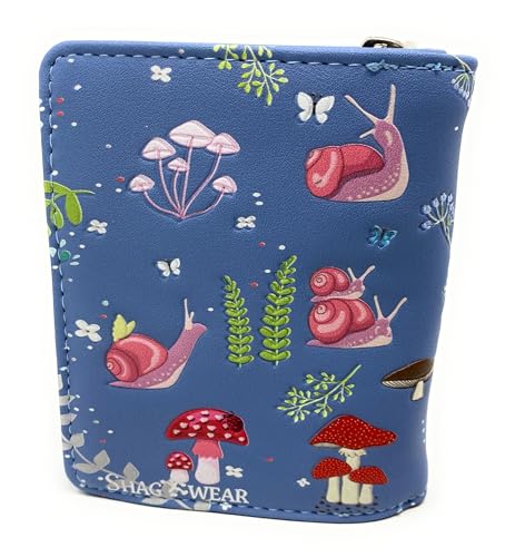 Shag Wear Snail and Mushroom Forest Small Insect Wallet for Women and Teen Girls Vegan Faux Leather Blue/Grey 4.5"3