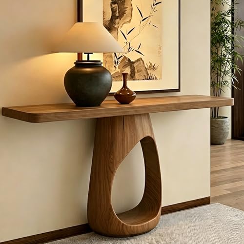 Quvex 47.2" Long Solid Wood Console Table with Sculptural Pedestal